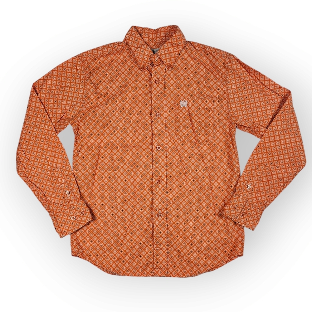 Cinch Orange‎ Long Sleeve Button Down Shirt Boy's Size 10
